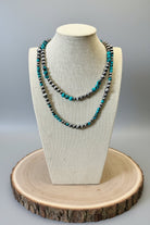 Desert Dream: Layered Western Fashion Pearl & Faux Turquoise Necklace Set (18" & 22") - Cowhide and Conchos