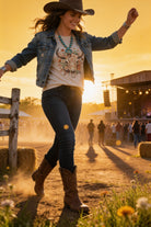 Desert Dream Painted Bull Skull Graphic Tee | Vintage Boho Western - Cowhide and Conchos