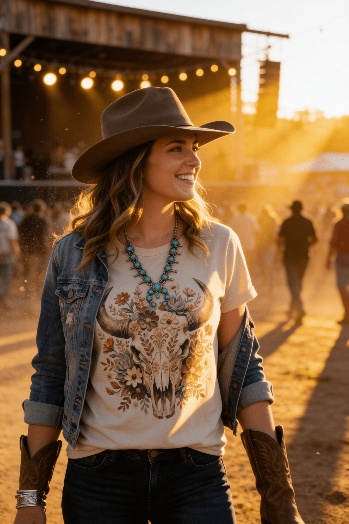 Desert Dream Painted Bull Skull Graphic Tee | Vintage Boho Western - Cowhide and Conchos