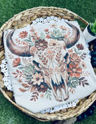 Desert Dream Painted Bull Skull Graphic Tee | Vintage Boho Western - Cowhide and Conchos