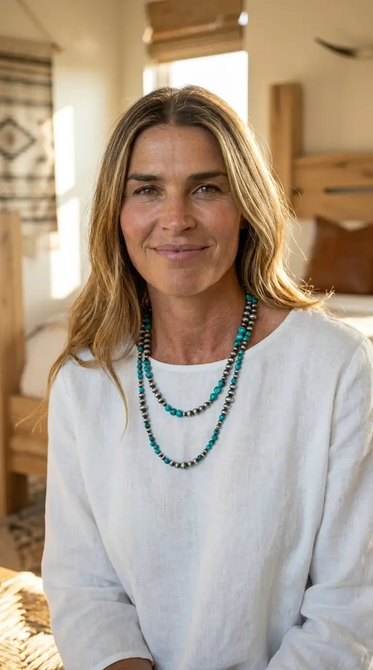 Desert Dream Western Layered Necklace Set — Faux Pearl & Turquoise (18" & 22") - Cowhide and Conchos