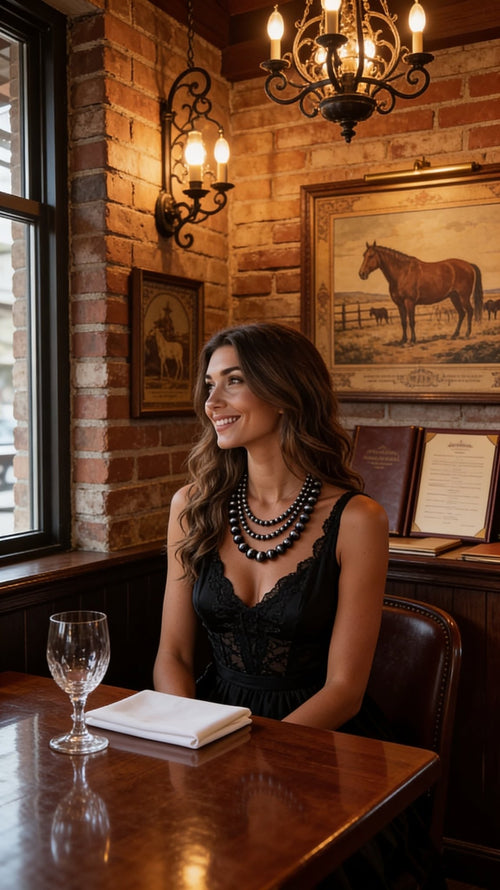 Desert Dreamer 3 - Strand Layered Western Faux Sterling Pearl Necklace - Cowhide and Conchos