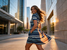 Desert Horizon Blue Serape Western Polo Dress with Pockets - Cowhide and Conchos