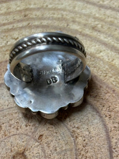 Devin Brown Navajo Handmade Sterling Silver Coral/Turquoise Adjustable Ring - Size 7.5 - 9 - Cowhide and Conchos