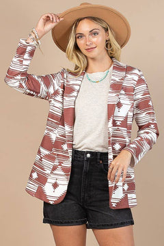 AV1127-CARLY AZTEC PRINT BLAZER WITH POCKET