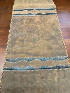 Distressed Brown Leather Table Runner with Fringe - Cowhide and Conchos