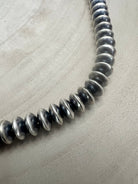 Dorinda Mariano Navajo Sterling Silver Handcrafted Navajo Pearl Necklace — 20" (5mm×8mm Graduated Beads, D. Mariano Hallmarked, Heirloom) - Cowhide and Conchos