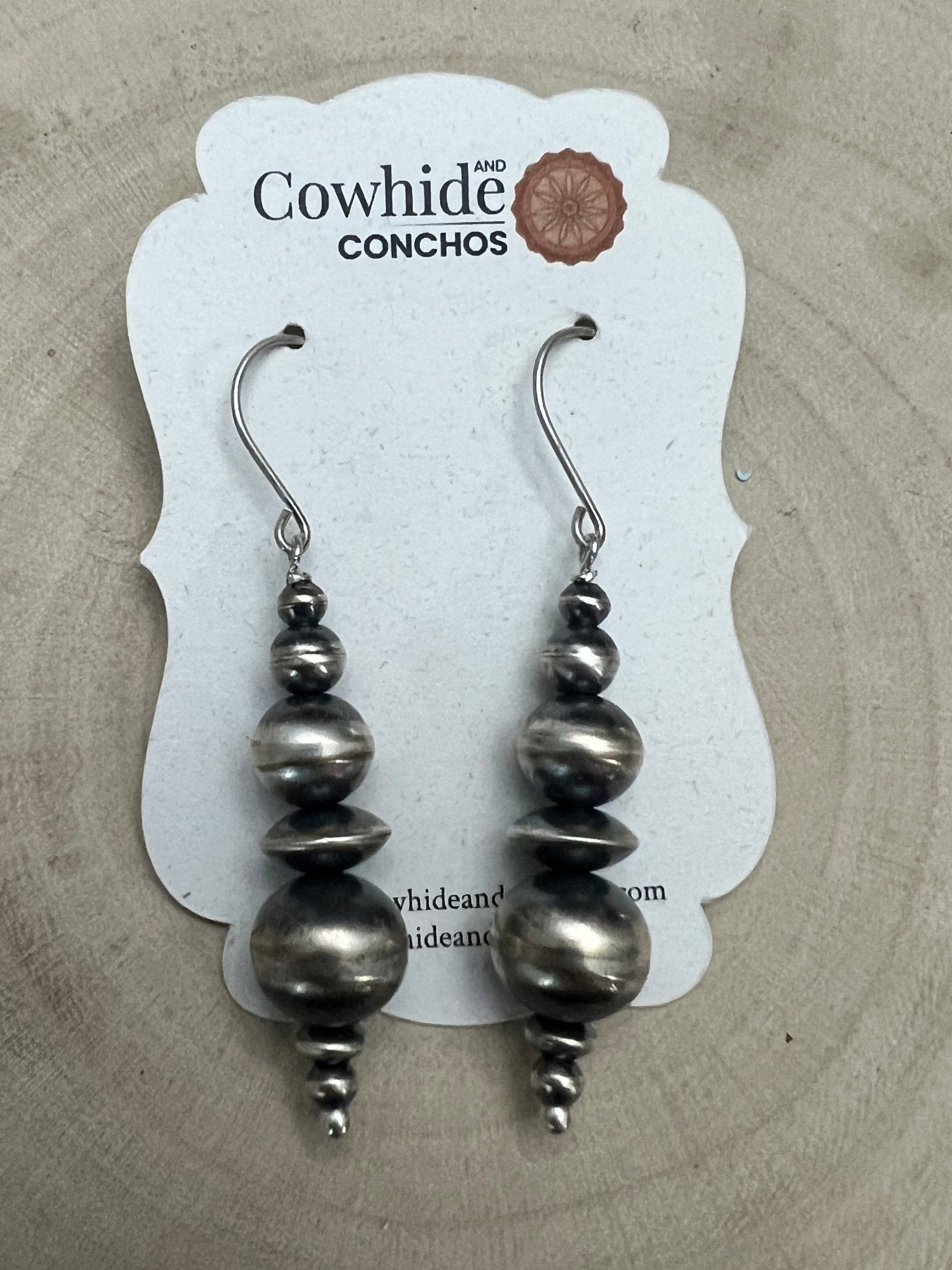 Dorinda Mariano Sterling Silver Navajo Pearl Earrings — 2 3/8 inch (Handcrafted by Navajo Artist) - Cowhide and Conchos