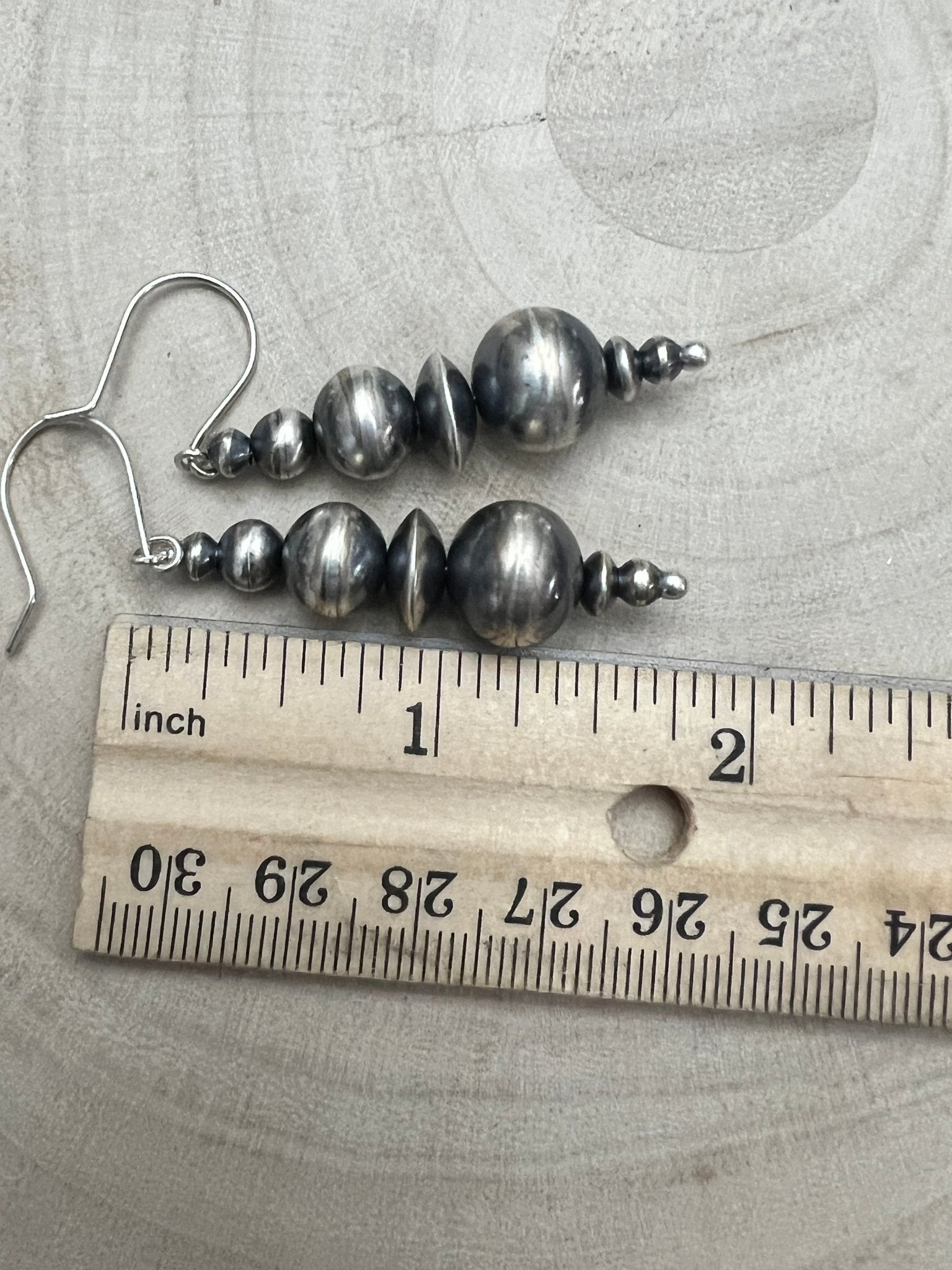 Dorinda Mariano Sterling Silver Navajo Pearl Earrings — 2 3/8 inch (Handcrafted by Navajo Artist) - Cowhide and Conchos