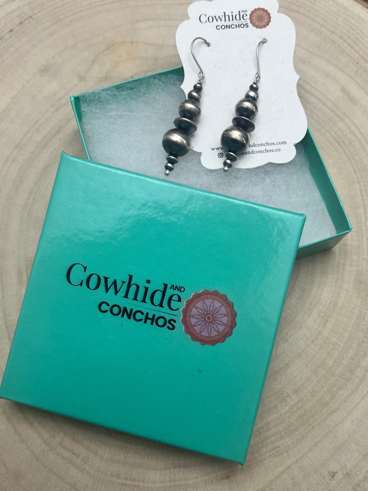 Dorinda Mariano Sterling Silver Navajo Pearl Earrings — 2 3/8 inch (Handcrafted by Navajo Artist) - Cowhide and Conchos