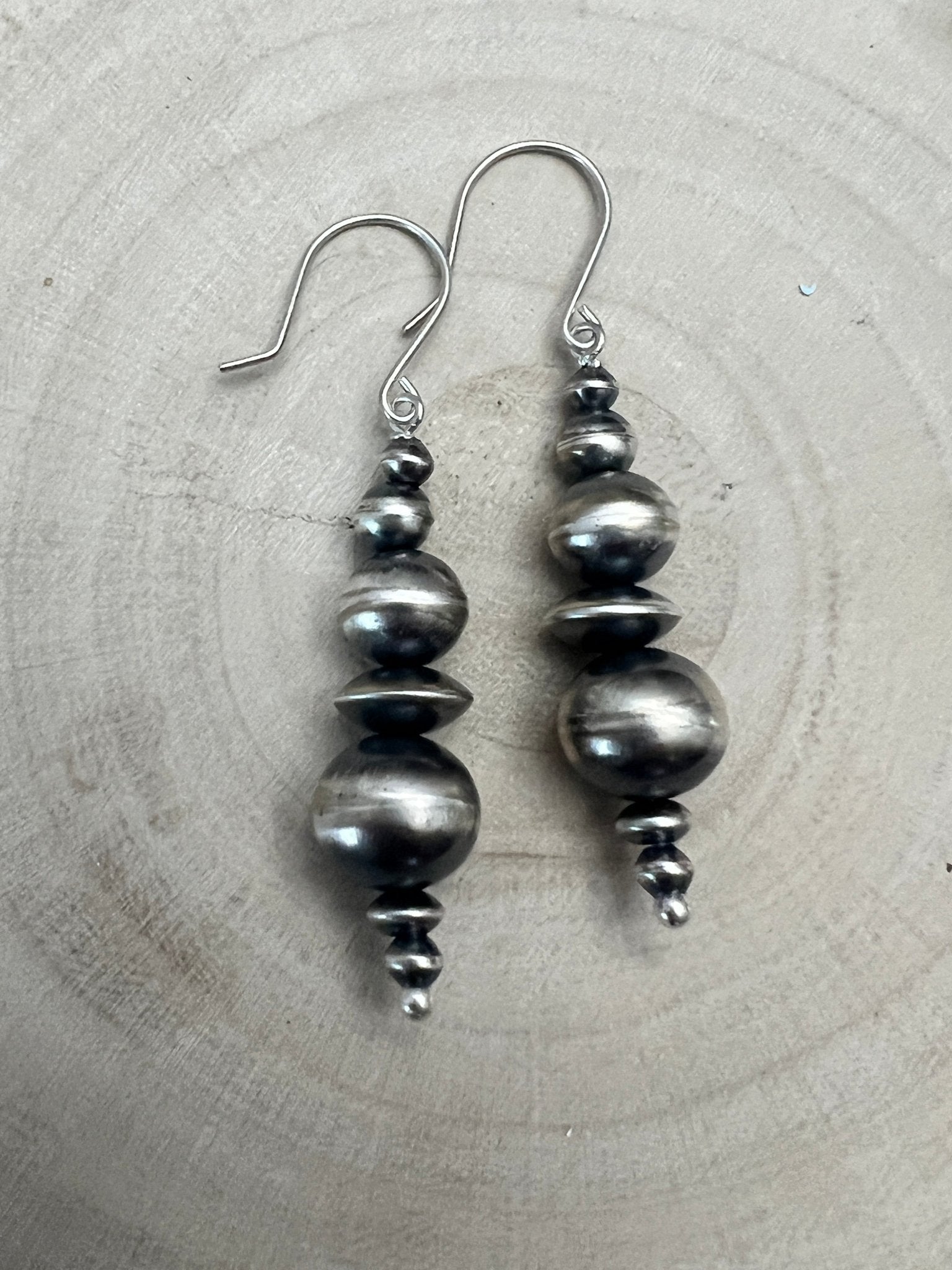 Dorinda Mariano Sterling Silver Navajo Pearl Earrings — 2 3/8 inch (Handcrafted by Navajo Artist) - Cowhide and Conchos