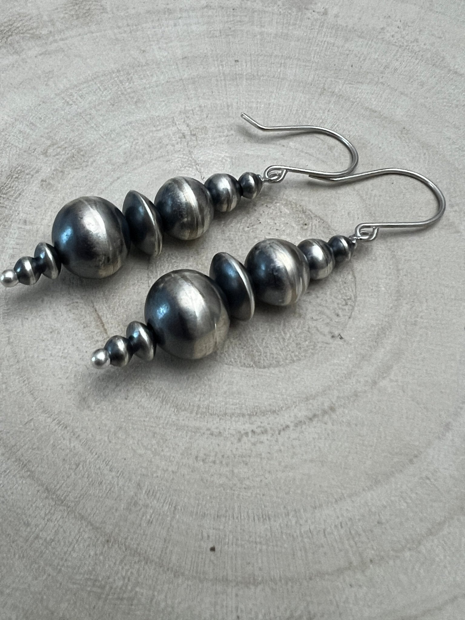 Dorinda Mariano Sterling Silver Navajo Pearl Earrings — 2 3/8 inch (Handcrafted by Navajo Artist) - Cowhide and Conchos