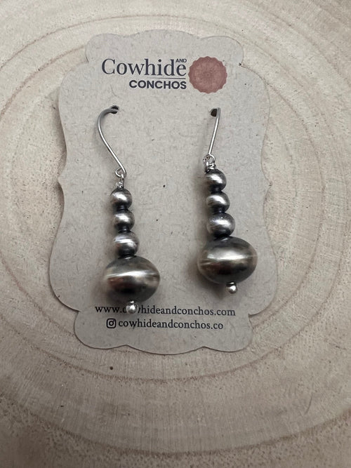 Dorinda Mariano Sterling Silver Navajo Pearl Earrings - Cowhide and Conchos