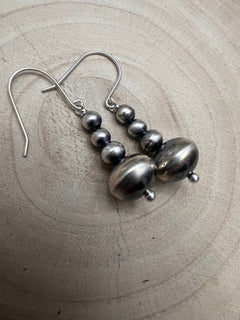 Dorinda Mariano Sterling Silver Navajo Pearl Earrings - Cowhide and Conchos