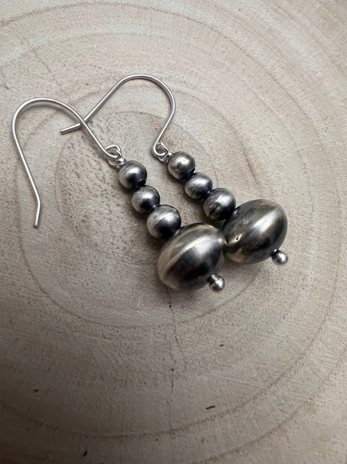 Dorinda Mariano Sterling Silver Navajo Pearl Earrings - Cowhide and Conchos