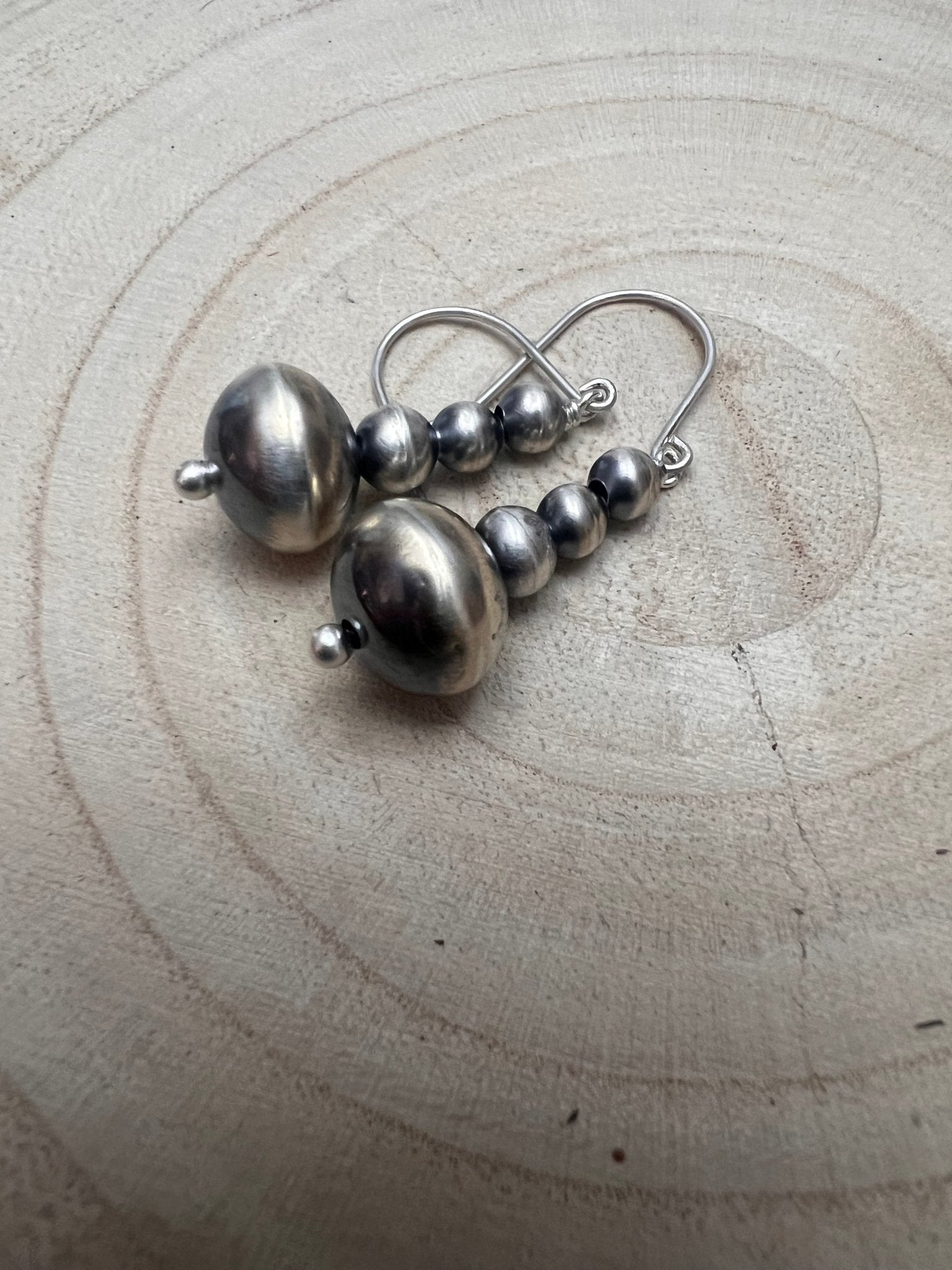 Dorinda Mariano Sterling Silver Navajo Pearl Earrings - Cowhide and Conchos