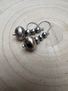 Dorinda Mariano Sterling Silver Navajo Pearl Earrings - Cowhide and Conchos