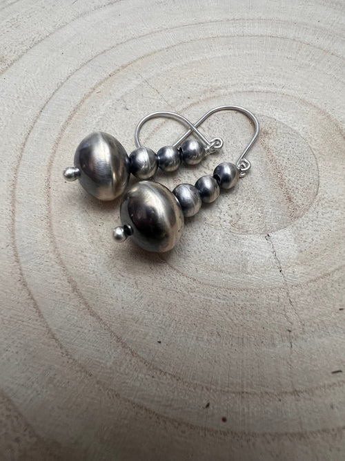 Dorinda Mariano Sterling Silver Navajo Pearl Earrings - Cowhide and Conchos