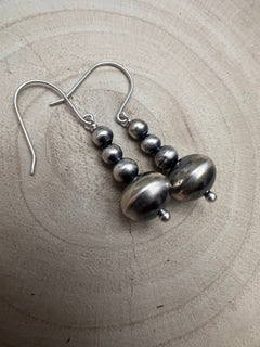 Dorinda Mariano Sterling Silver Navajo Pearl Earrings - Cowhide and Conchos