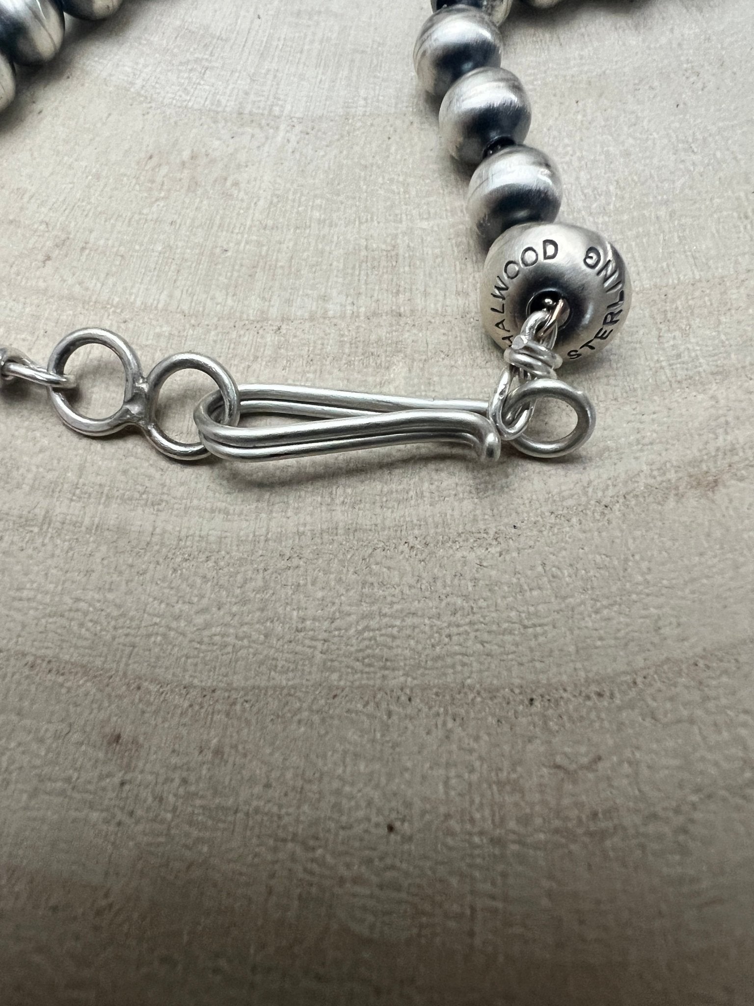 Dorinda Mariano Sterling Silver Navajo Pearl Necklace — 22 inch (Handcrafted, Maker's Stamped) - Cowhide and Conchos