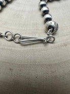 Dorinda Mariano Sterling Silver Navajo Pearl Necklace — 22 inch (Handcrafted, Maker's Stamped) - Cowhide and Conchos
