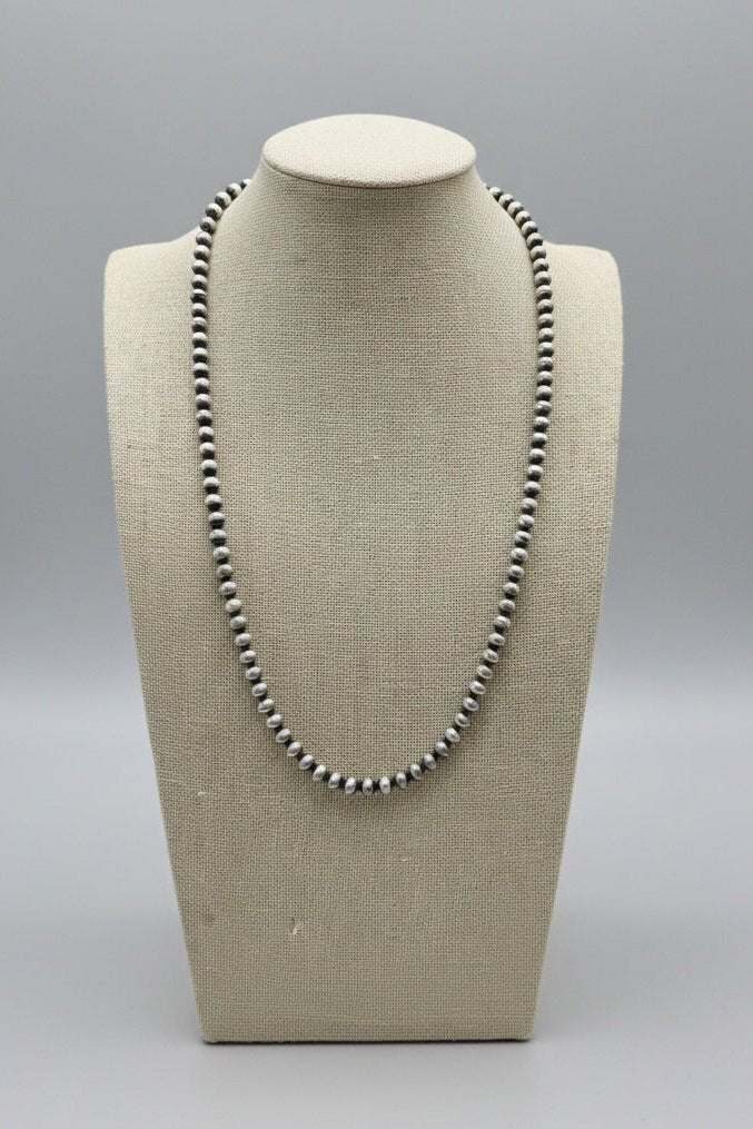 Dorinda Mariano Sterling Silver Navajo Pearl Necklace — 22 inch (Handcrafted, Maker's Stamped) - Cowhide and Conchos