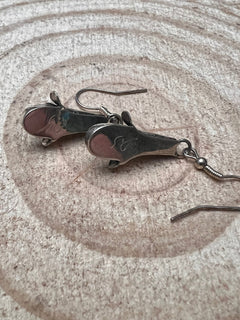 Doris Smallcanyon Kingman Turquoise Squash Blossom Earrings - Cowhide and Conchos