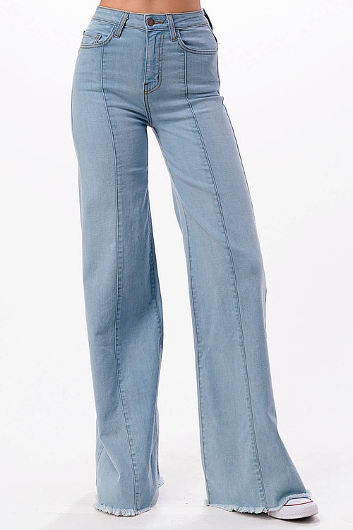 PW505 Front Seam Wide Leg Denim Jeans Light Wash