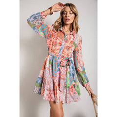 Flower Print Long Sleeve Dress