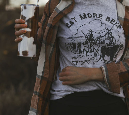 Eat More Beef Western Graphic Tee - Light ash - Cowhide and Conchos