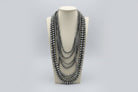 Eight Row Faux Sterling Pearl Layered Necklace Set - Cowhide and Conchos