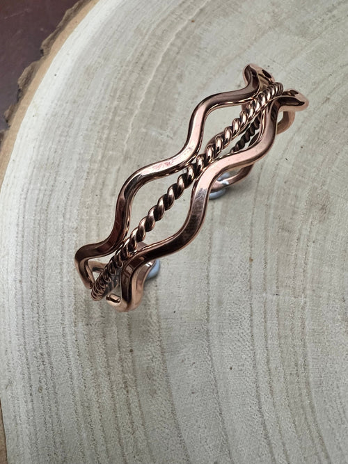 Elaine Tahe Copper Bracelet - Cowhide and Conchos