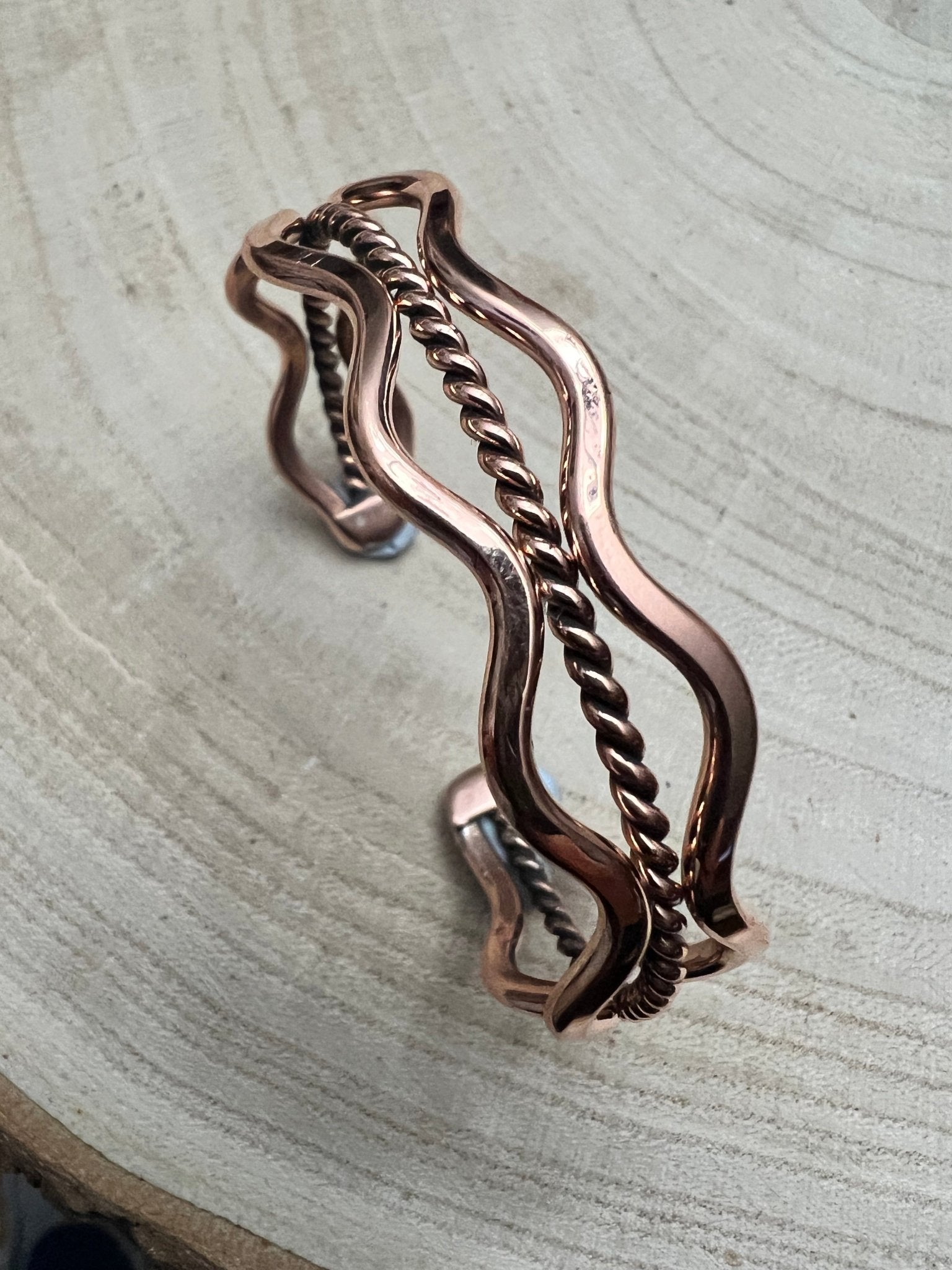 Elaine Tahe Copper Bracelet - Cowhide and Conchos
