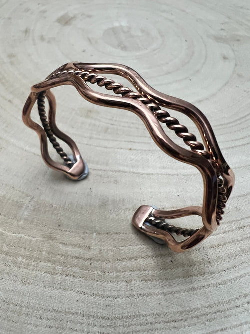 Elaine Tahe Copper Bracelet - Cowhide and Conchos