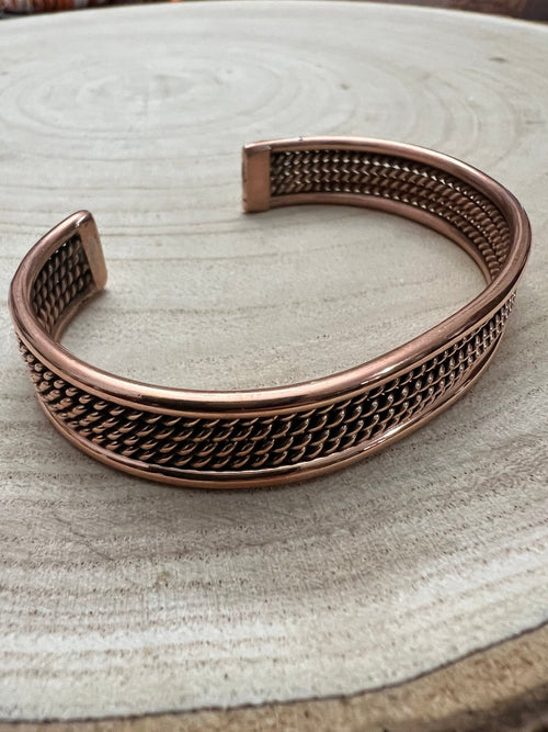Elaine Tahe Copper Bracelet - Cowhide and Conchos