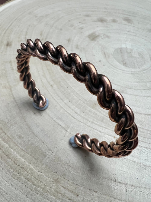 Elaine Tahe Copper Bracelet - Cowhide and Conchos