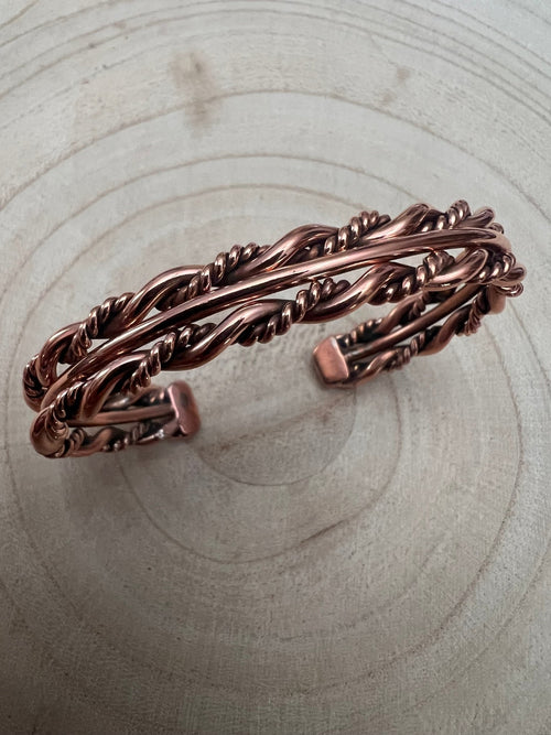Elaine Tahe Copper Bracelet - Cowhide and Conchos
