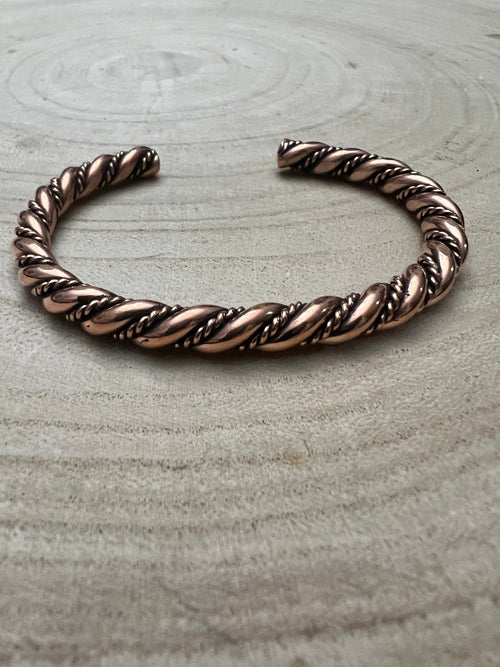 Elaine Tahe Copper Bracelet - Cowhide and Conchos
