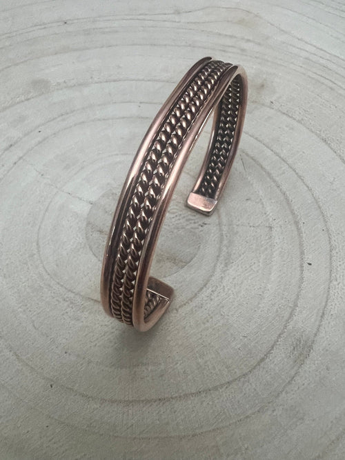 Elaine Tahe Copper Bracelet - Cowhide and Conchos