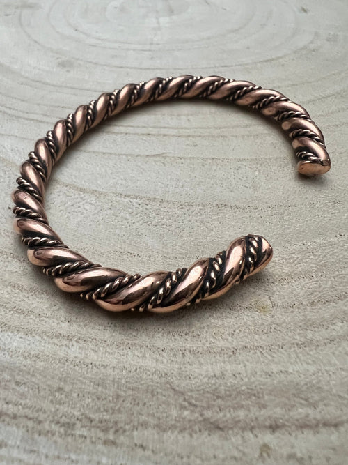 Elaine Tahe Copper Bracelet - Cowhide and Conchos