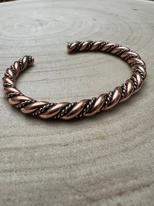 Elaine Tahe Copper Bracelet - Cowhide and Conchos