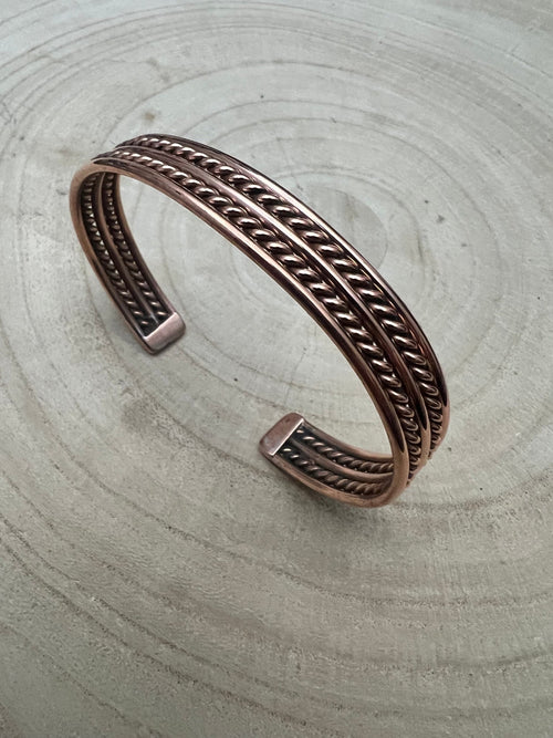 Elaine Tahe Copper Bracelet - Cowhide and Conchos