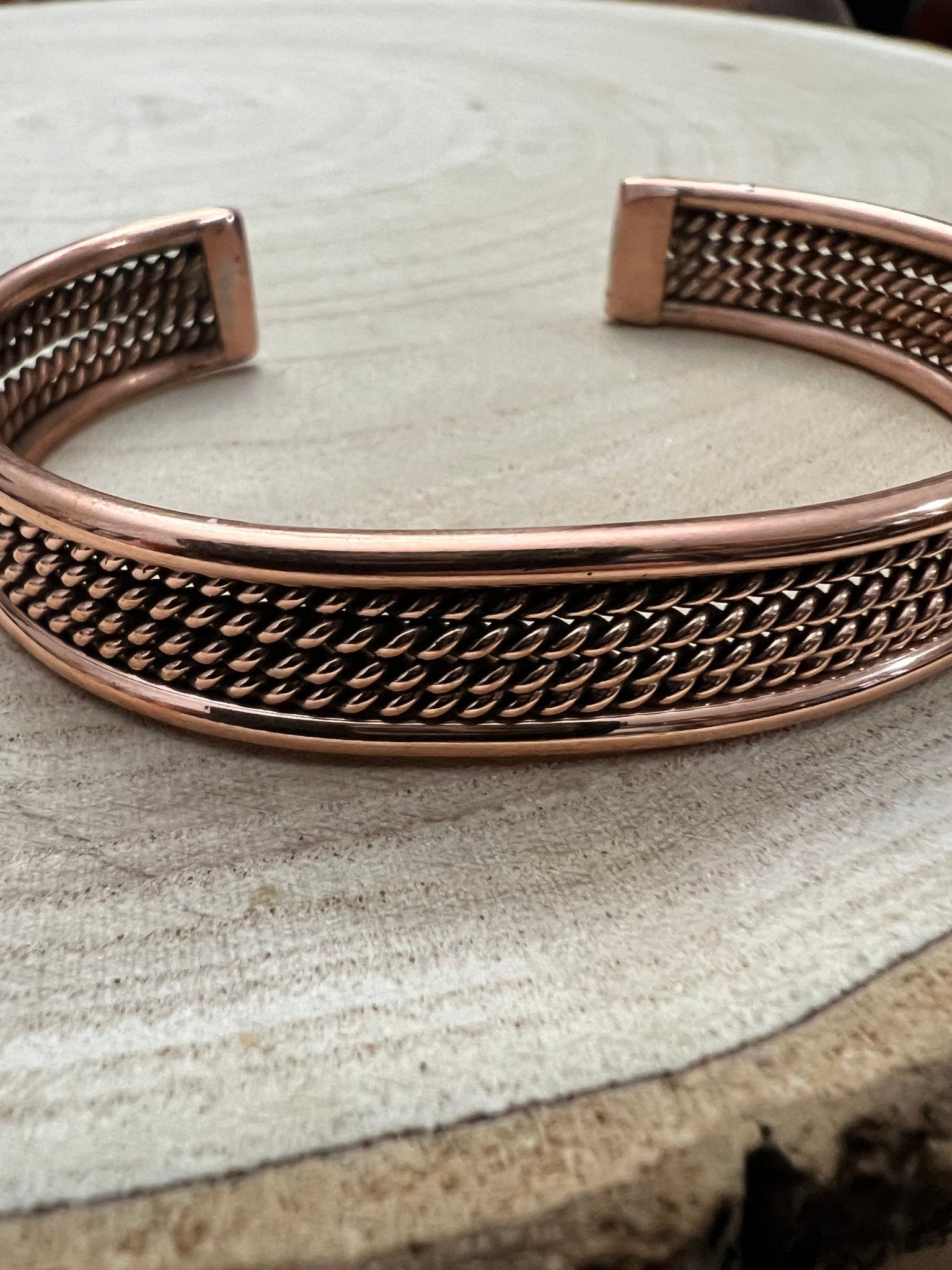 Elaine Tahe Copper Bracelet - Cowhide and Conchos