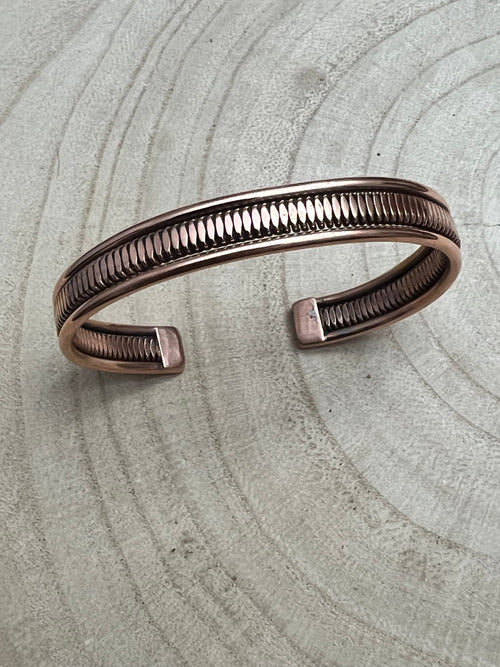 Elaine Tahe Copper Bracelet - Cowhide and Conchos