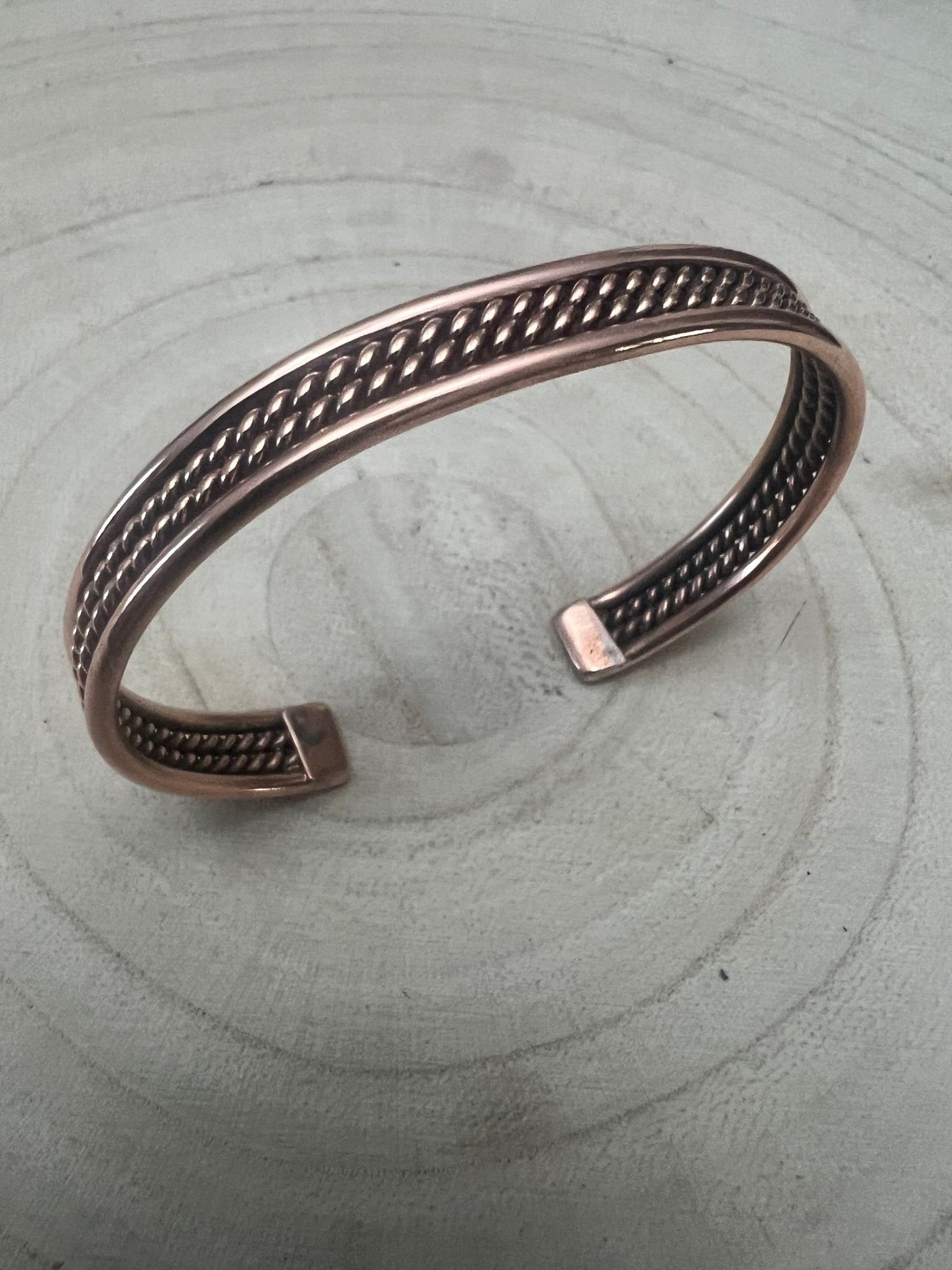 Elaine Tahe Copper Bracelet - Cowhide and Conchos