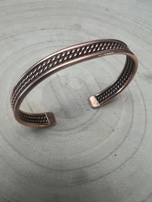 Elaine Tahe Copper Bracelet - Cowhide and Conchos