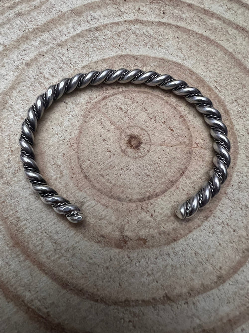Elaine Tahe Sterling Silver Bracelet - Cowhide and Conchos