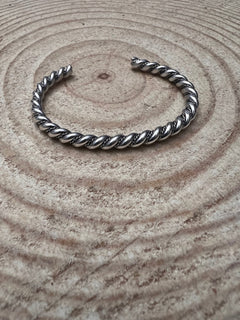 Elaine Tahe Sterling Silver Bracelet - Cowhide and Conchos