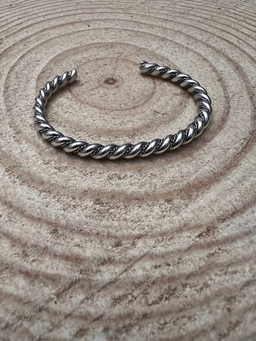 Elaine Tahe Sterling Silver Bracelet - Cowhide and Conchos