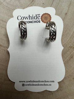 Elaine Tahe Sterling Silver Hoop Earrings - Cowhide and Conchos